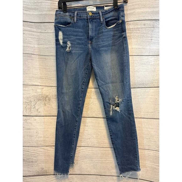 Frame Denim Le High Skinny Crop Jeans Distressed Raw Hem Size 27 - Picture 1 of 4